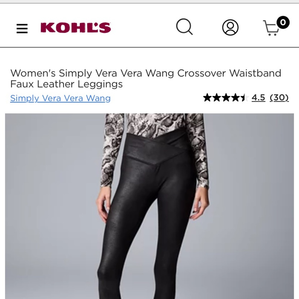 Simply Vera Vera Wang Crossover Waistband Faux Leather Leggings